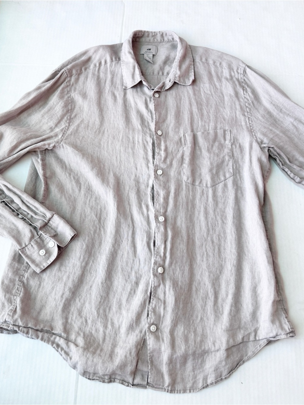 Men’s H&M Linen Shirt in Neutral Stone Beige size L